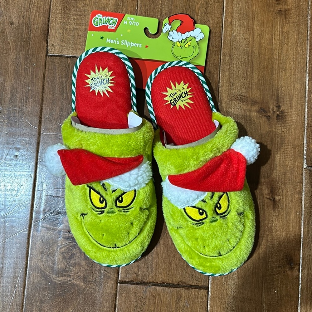 Men’s Dr. Seuss The Grinch Christmas Slippers Size M (shoe Size 9-10)